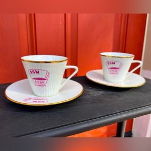 Vintage pair of teacups with saucers made in the USSR.